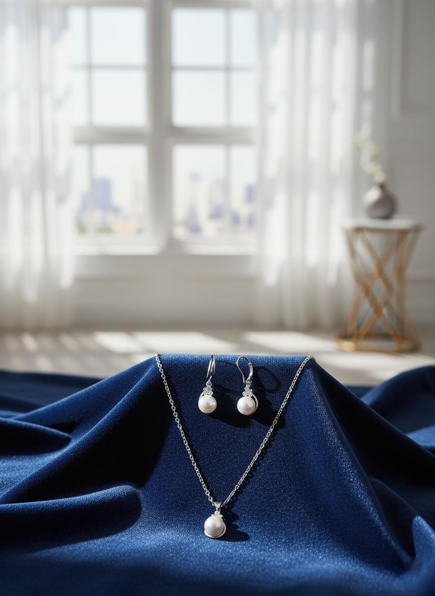 Elegant Silver-Plated Pearl Pendant Necklace & Earring Set – Timeless Grace for Every Occasion
