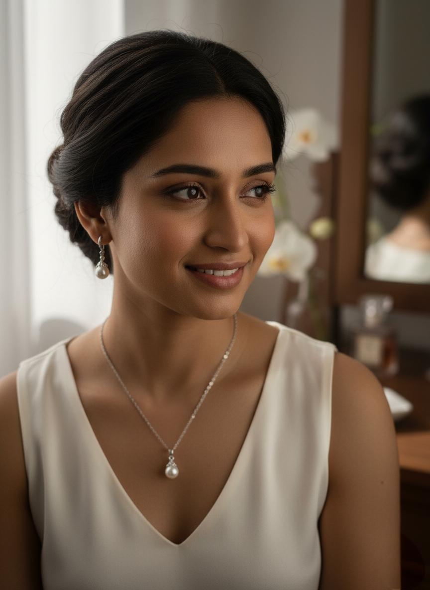 Elegant Silver-Plated Pearl Pendant Necklace & Earring Set – Timeless Grace for Every Occasion