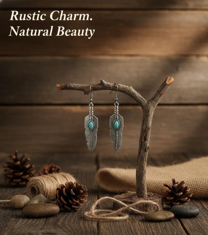 Bohemian Round Water Droplets Arylic Turquoise Tassel Hollow Out Inlay Drop Earrings