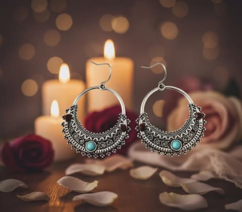 Bohemian Round Water Droplets Arylic Turquoise Tassel Hollow Out Inlay Drop Earrings