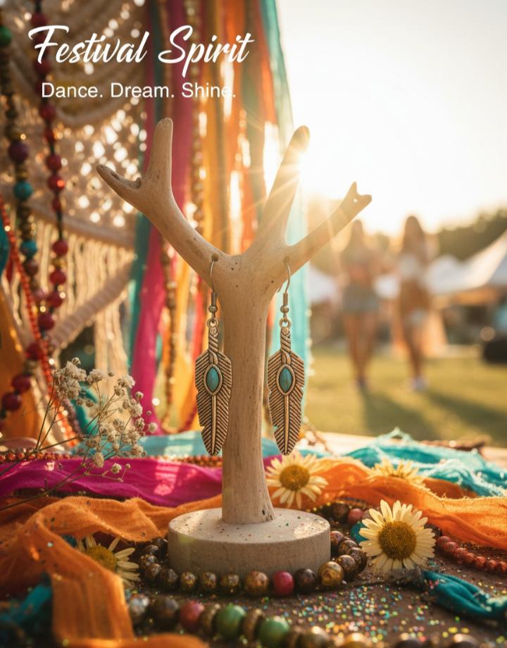 Bohemian Round Water Droplets Arylic Turquoise Tassel Hollow Out Inlay Drop Earrings