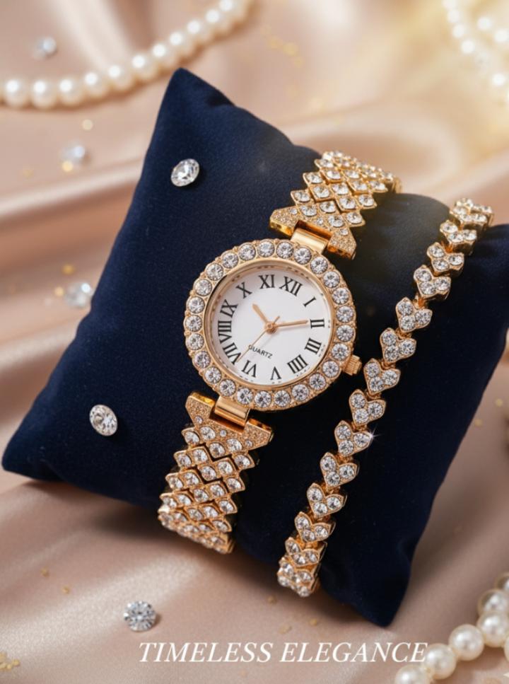Fashionable Roman Pattern Diamondencrusted Women's Quartz Watches With Alloy Case And Strap Round Dial