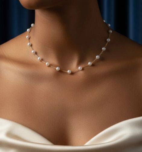 Classic Pearl Choker Necklace – Elegant Gold-Plated Chain with Lustrous Beads for Timeless Beauty
