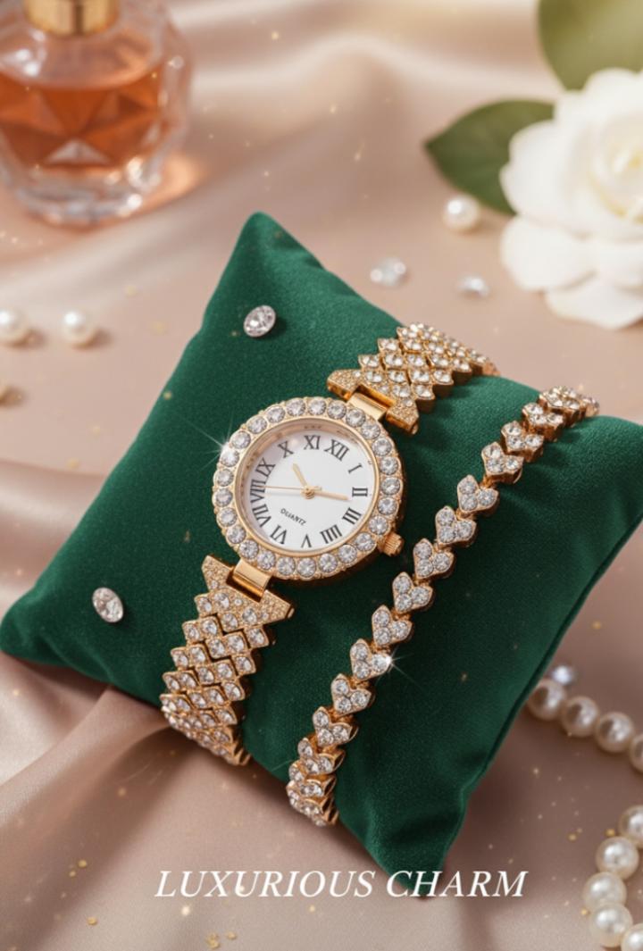 Fashionable Roman Pattern Diamondencrusted Women's Quartz Watches With Alloy Case And Strap Round Dial