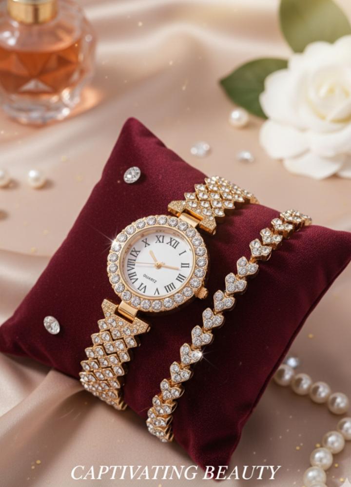 Fashionable Roman Pattern Diamondencrusted Women's Quartz Watches With Alloy Case And Strap Round Dial