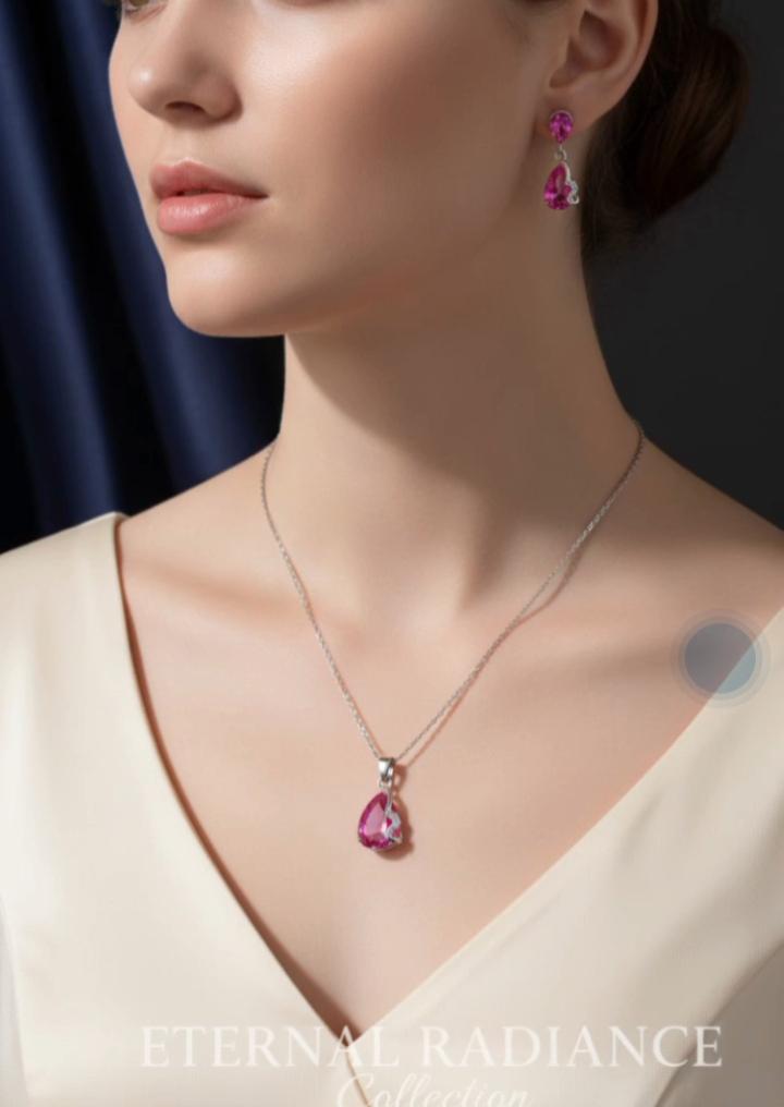 Eternal Radiance Diamond Drop Gemstone Pendant & Earring Set