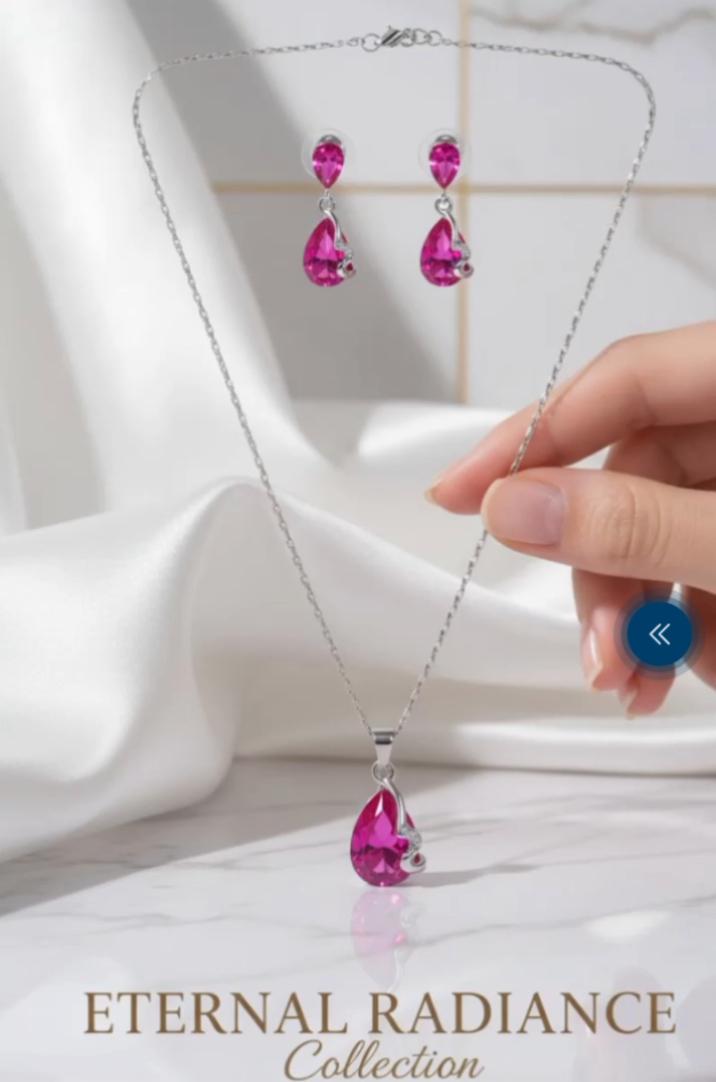 Eternal Radiance Diamond Drop Gemstone Pendant & Earring Set