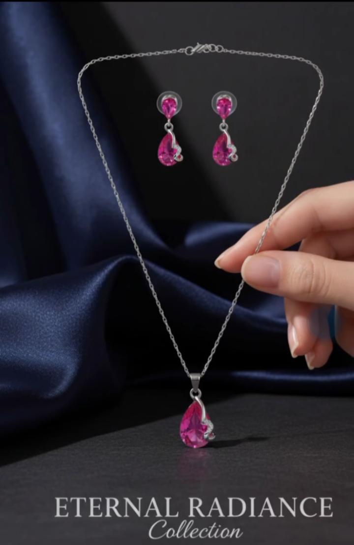 Eternal Radiance Diamond Drop Gemstone Pendant & Earring Set