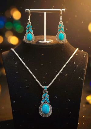 Turquoise Whisper Bohemian Pendant & Earring Set – Nature’s Timeless Elegance