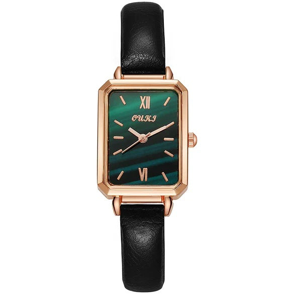 Retro Fashion Small Square Quartz Watch With Alloy Case Pu Strap Mineral Strengthened Glass Mirror And Stainless Steel Clasp