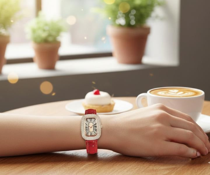 Women's Little Green Oval Dial Leisure Watch With Rhinestone And Gypsophila Case In Alloy Buckle In Stainless Steel Mineral Reinforced Glass Mirror