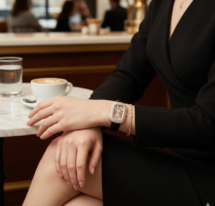 Women's Little Green Oval Dial Leisure Watch With Rhinestone And Gypsophila Case In Alloy Buckle In Stainless Steel Mineral Reinforced Glass Mirror