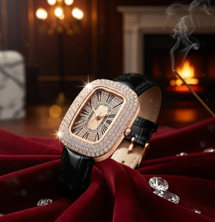 Women's Little Green Oval Dial Leisure Watch With Rhinestone And Gypsophila Case In Alloy Buckle In Stainless Steel Mineral Reinforced Glass Mirror