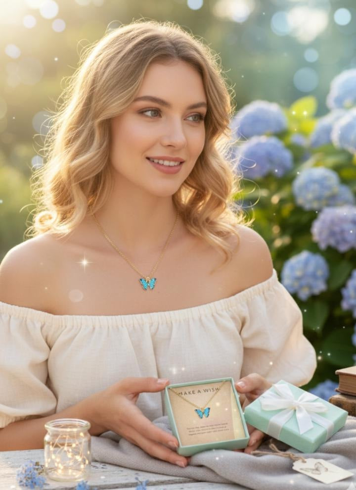 Simple Fashion Retro Multicolor Butterfly Necklace (Blue)