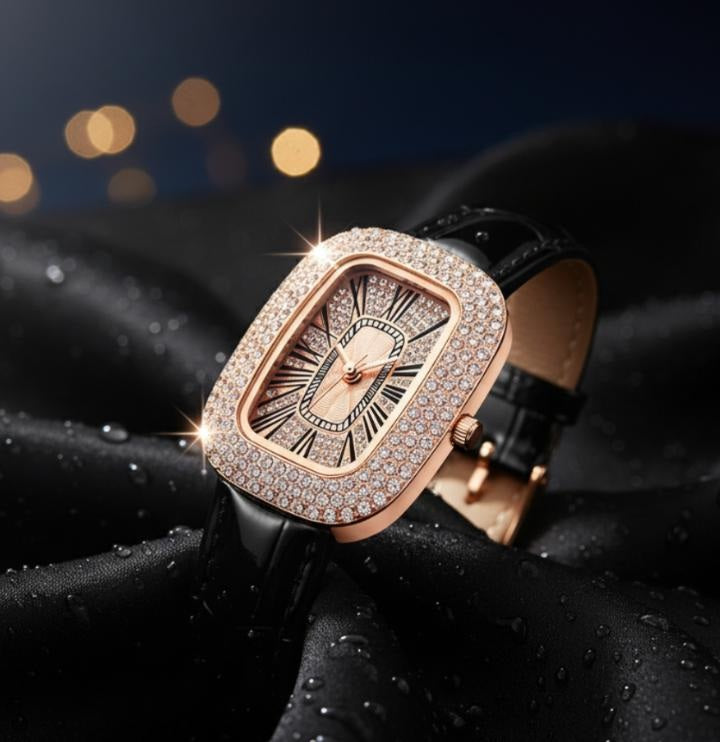 Women's Little Green Oval Dial Leisure Watch With Rhinestone And Gypsophila Case In Alloy Buckle In Stainless Steel Mineral Reinforced Glass Mirror