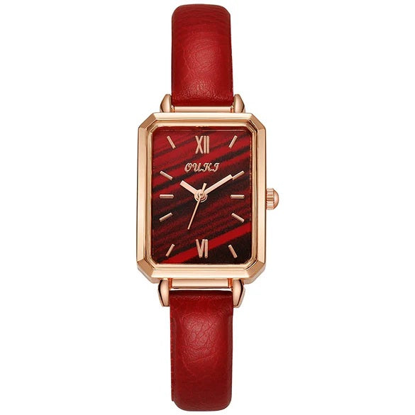 Women's Retro Fashion Small Square Quartz Watch With Alloy Case Pu Strap Mineral Strengthened Glass Mirror And Stainless Steel Clasp