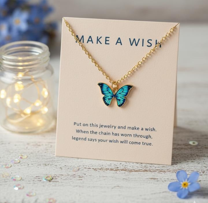 Simple Fashion Retro Multicolor Butterfly Necklace (Blue)
