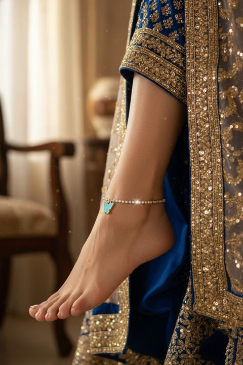 Dazzling Rhinestone Butterfly Anklet – Elegant Alloy Design for Women