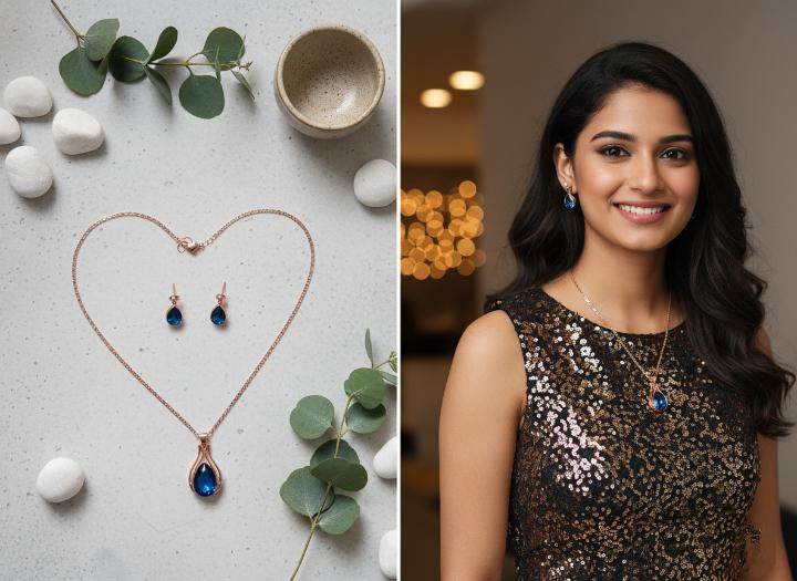 The Emerald Dewdrop Jewelry Set in Rose Gold Embrace Timless Elegance With our Captivating Emrald Dewdrop Jewelry Set