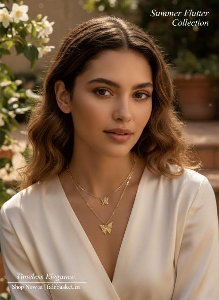 Sparkling Butterfly Charm Necklace – Two-Layer Alloy Design