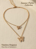 Sparkling Butterfly Charm Necklace – Two-Layer Alloy Design