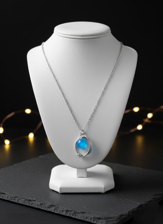 Lunar Glow Blue Planet Pendant Necklace – A Celestial Symphony in Silve
