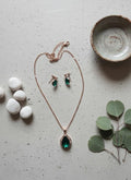The Emerald Dewdrop Jewelry Set in Rose Gold Embrace Timless Elegance With our Captivating Emrald Dewdrop Jewelry Set