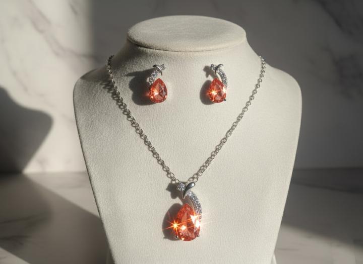 The Royalty Set: Rose Gold Teardrop Pendant and Stud Earrings