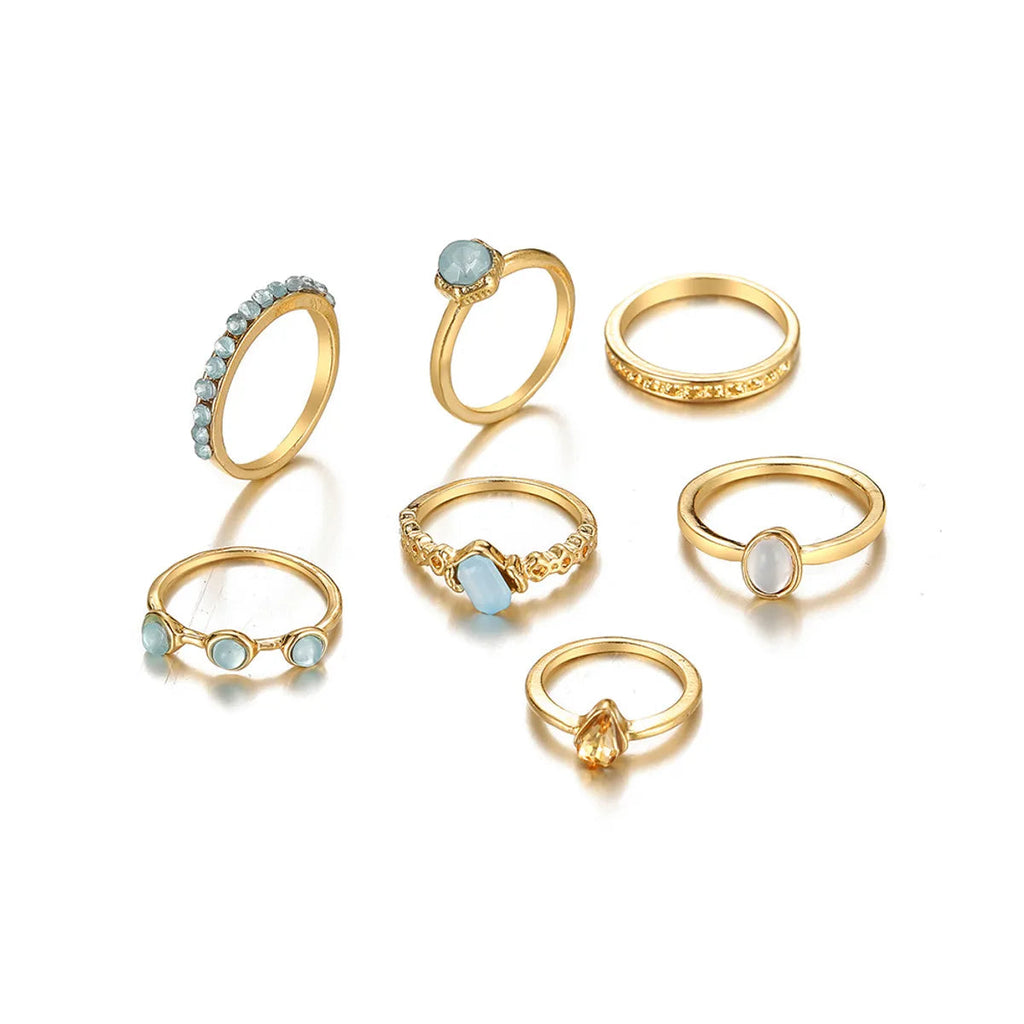 Inlaid Rhinestone Ring Combination 7 Piece Set