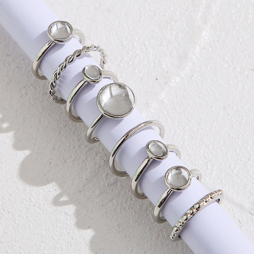 Inlaid Rhinestone Ring Combination 7 Piece Set