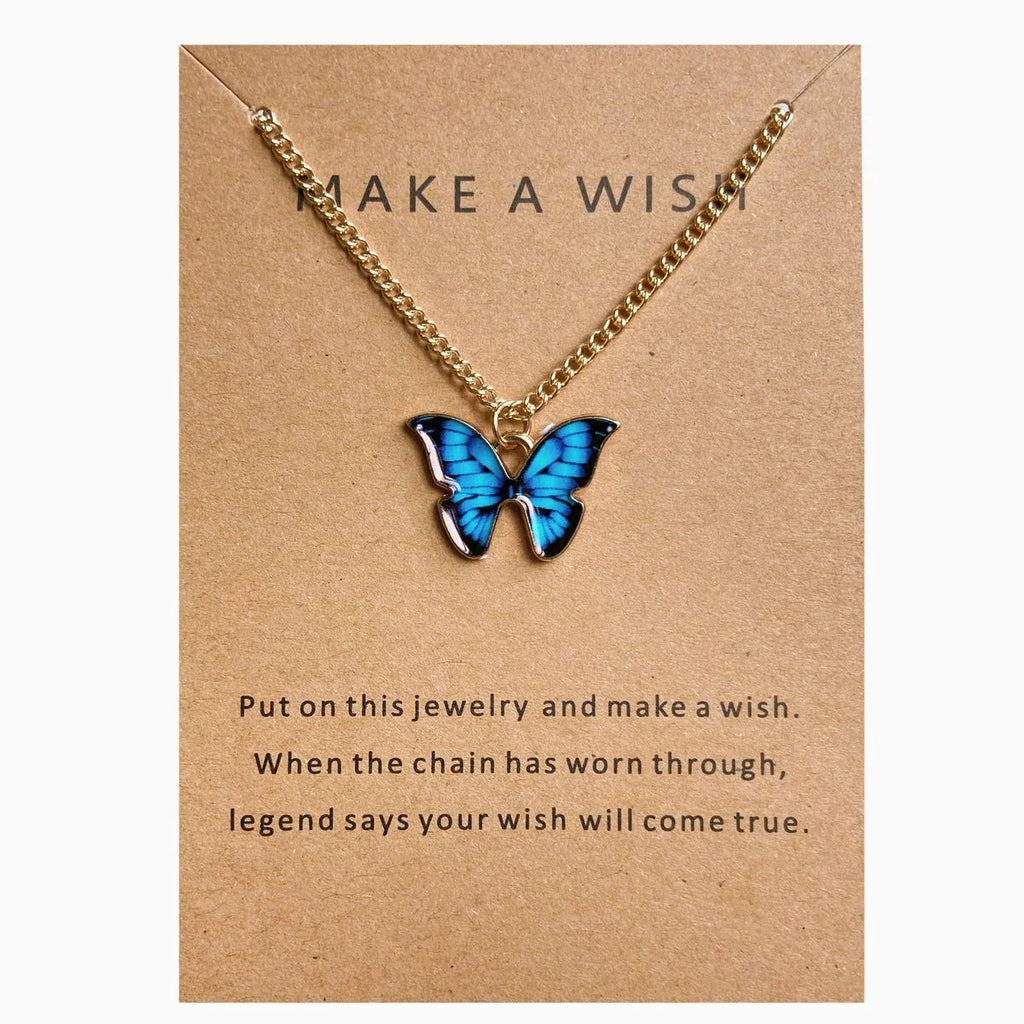 Simple Fashion Retro Multicolor Butterfly Necklace (Blue)