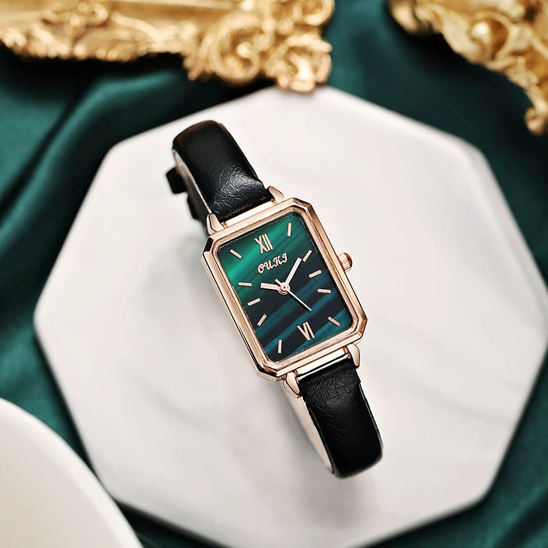 Retro Fashion Small Square Quartz Watch With Alloy Case Pu Strap Mineral Strengthened Glass Mirror And Stainless Steel Clasp