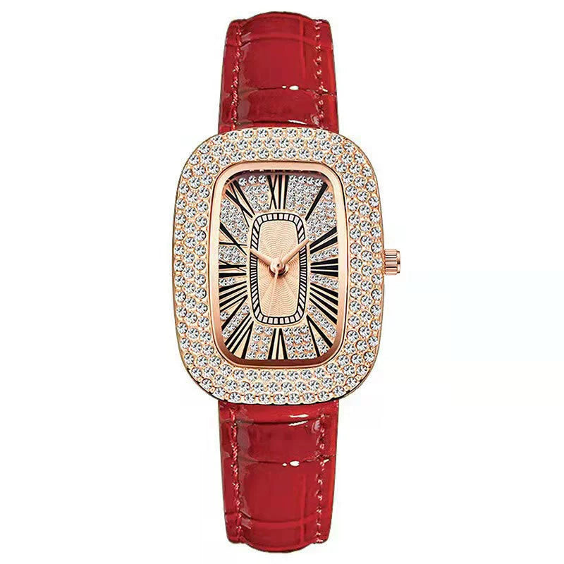 Women's Little Green Oval Dial Leisure Watch With Rhinestone And Gypsophila Case In Alloy Buckle In Stainless Steel Mineral Reinforced Glass Mirror