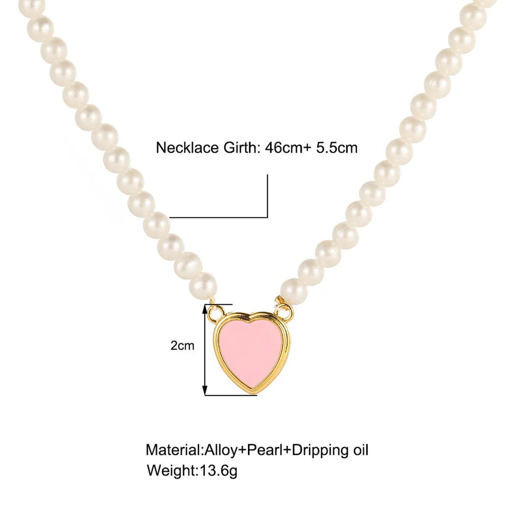 Luxurious Heart Shape Alloy Beaded Artificial Pearls Necklace
