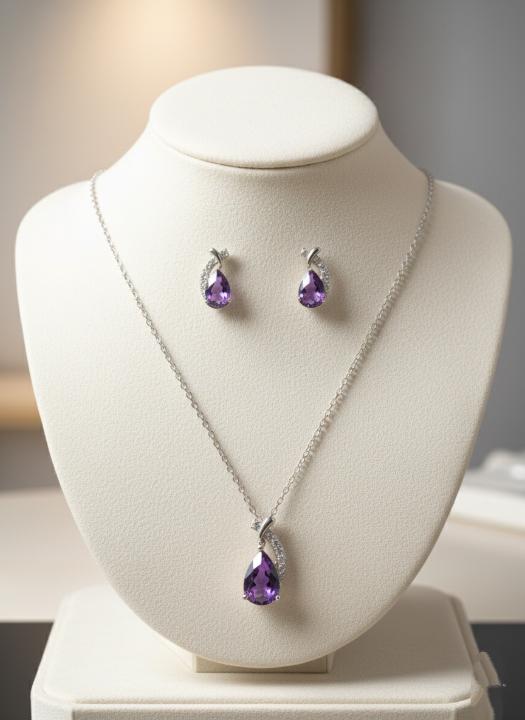 The Royalty Set: Deep Purple Teardrop Pendant and Stud Earrings