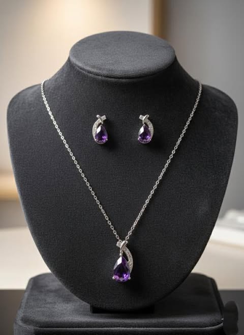 The Royalty Set: Deep Purple Teardrop Pendant and Stud Earrings