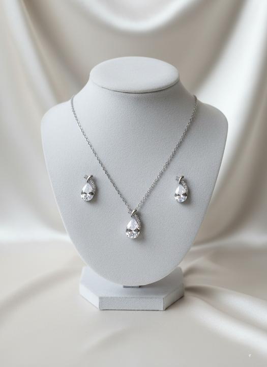 The Royalty Set: White Teardrop Pendant and Stud Earrings