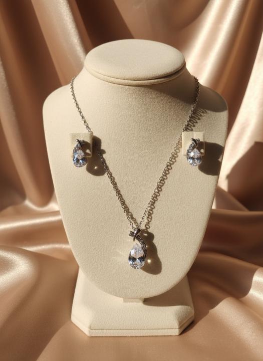 The Royalty Set: White Teardrop Pendant and Stud Earrings